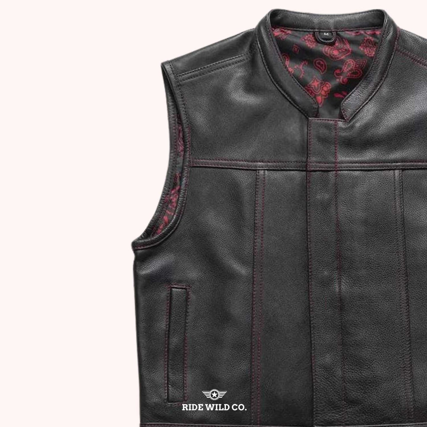 Slasher Men's Leather Motorcycle Vest - left close up