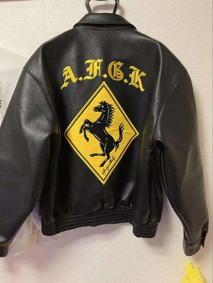 Ferrari Racing Bomber Motorcycle Cowhide Leather Biker Jacket