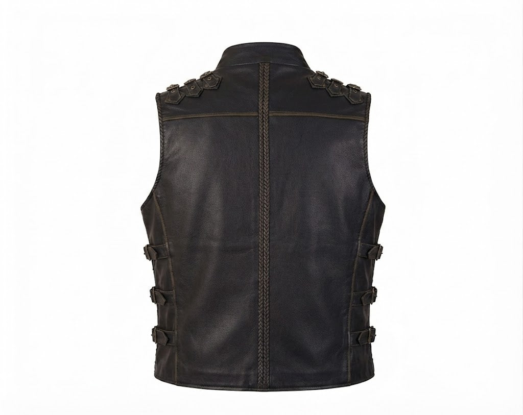 Handmade Cowhide Leather Biker Vest: Steampunk Motorcycle Waistcoat