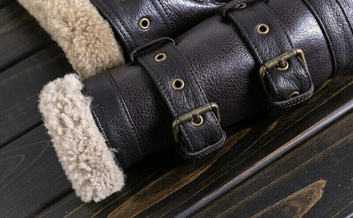 Men’s Sheepskin Brown Shearling Leather Jacket – Vintage Aviator B3 Bomber Jacket with Fur Lining