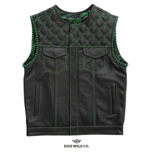Emerald Archer Vest Men's Motorcycle Leather Vest - white background