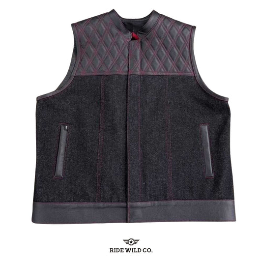 Wayfarer Men's Black Denim Motorcycle Vest - white background