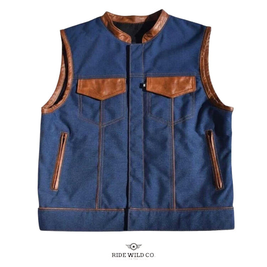 Maverick Sapphire Men's Canvas Motorcycle Vest - white background