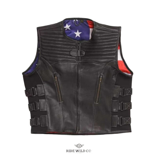 Trailblazer Men's Black Leather Motorcycle Vest - white background