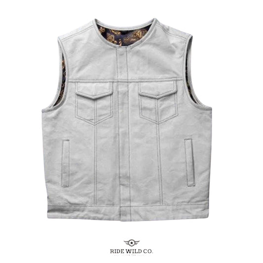 Sharp Shooter Men Canvas Motorcycle Vest - white background