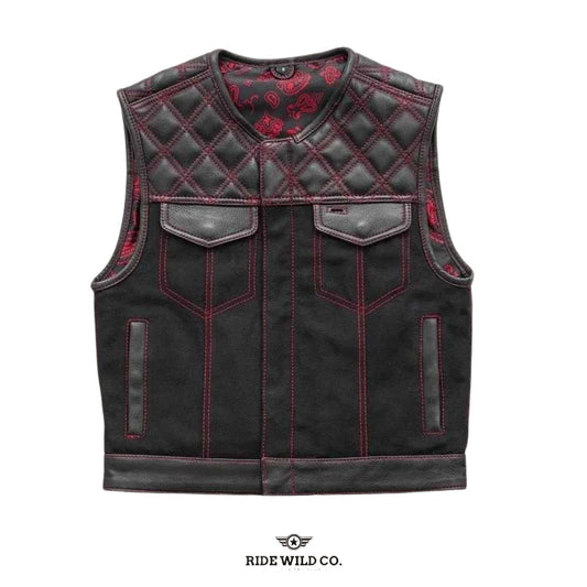 Hunt Club Outlaw Men Leather / Denim Biker Vest - white background