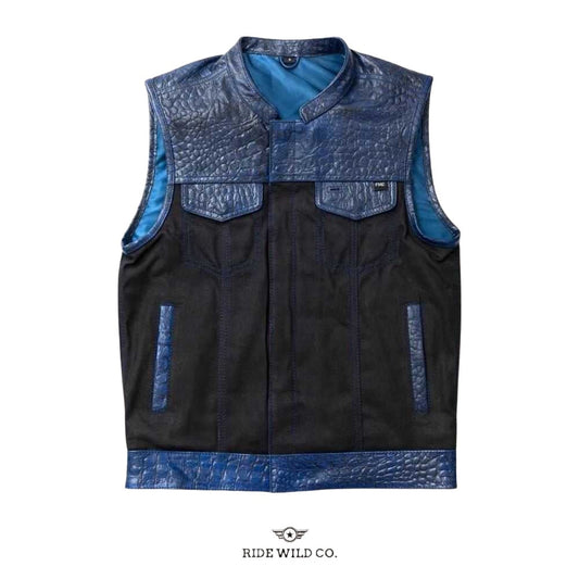 Wild Stallion Men Canvas Biker Vest - white background