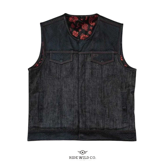 Cinder Rider Men's Ember Denim Vest  - white background