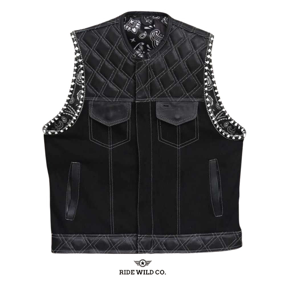 Rebel Bandanna Canvas Biker Vest - white background