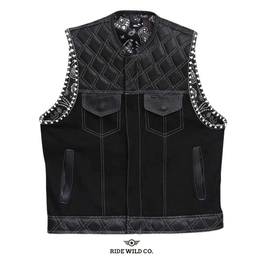 Rebel Bandanna Canvas Biker Vest - white background