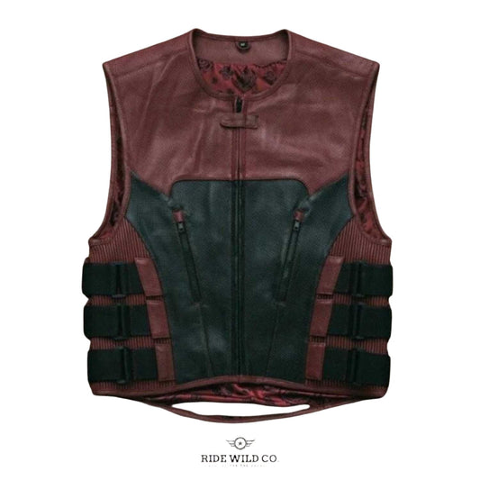 Spec Ops Men's Black Leather Biker Vest - white background