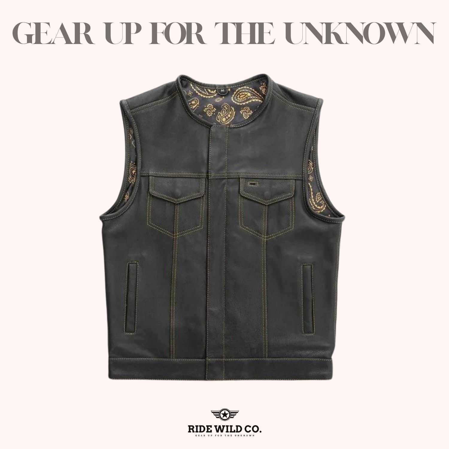 Rebel Rider Men's Black Leather Motorcycle Vest - front