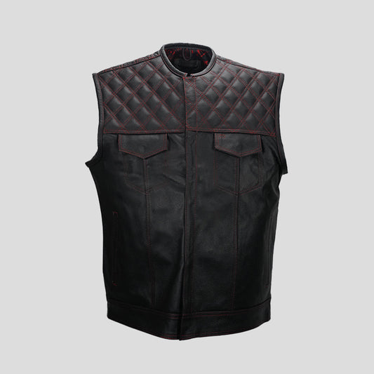 Homestead Hero Men's Motorcycle Leather Vest - white background