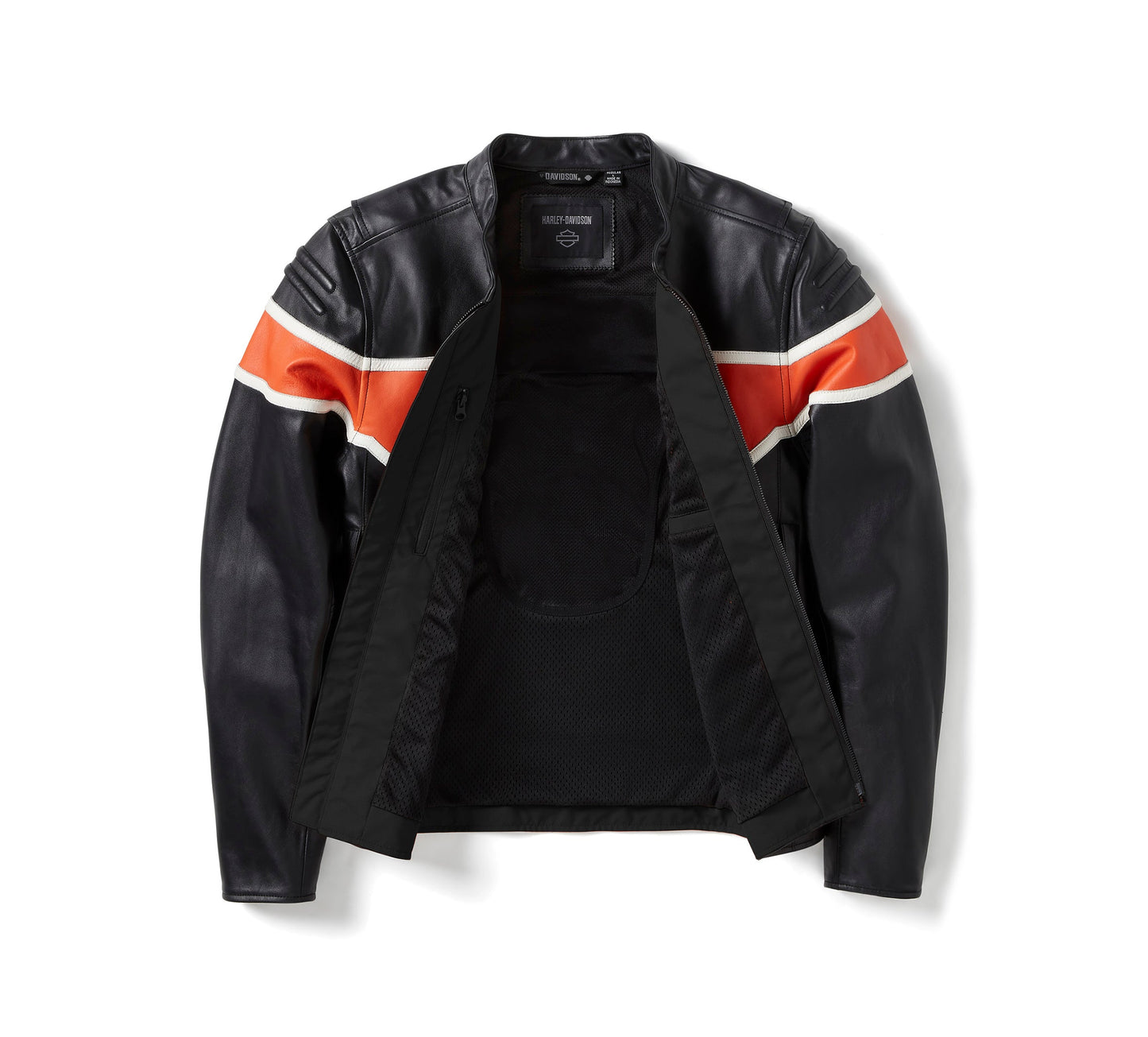 Harley Davidson Black & Orange Genuine Leather Biker Jacket