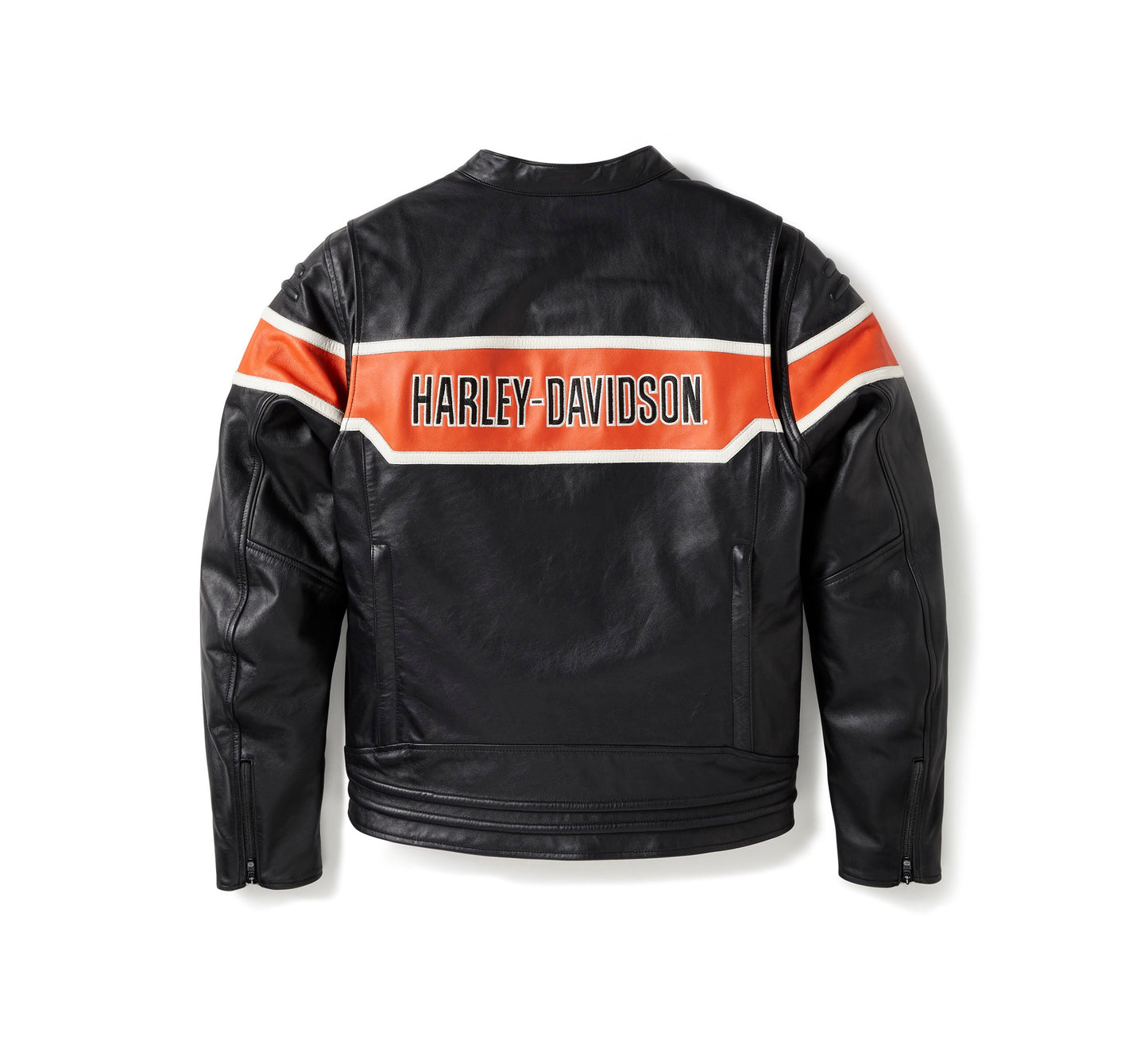 Harley Davidson Black & Orange Genuine Leather Biker Jacket