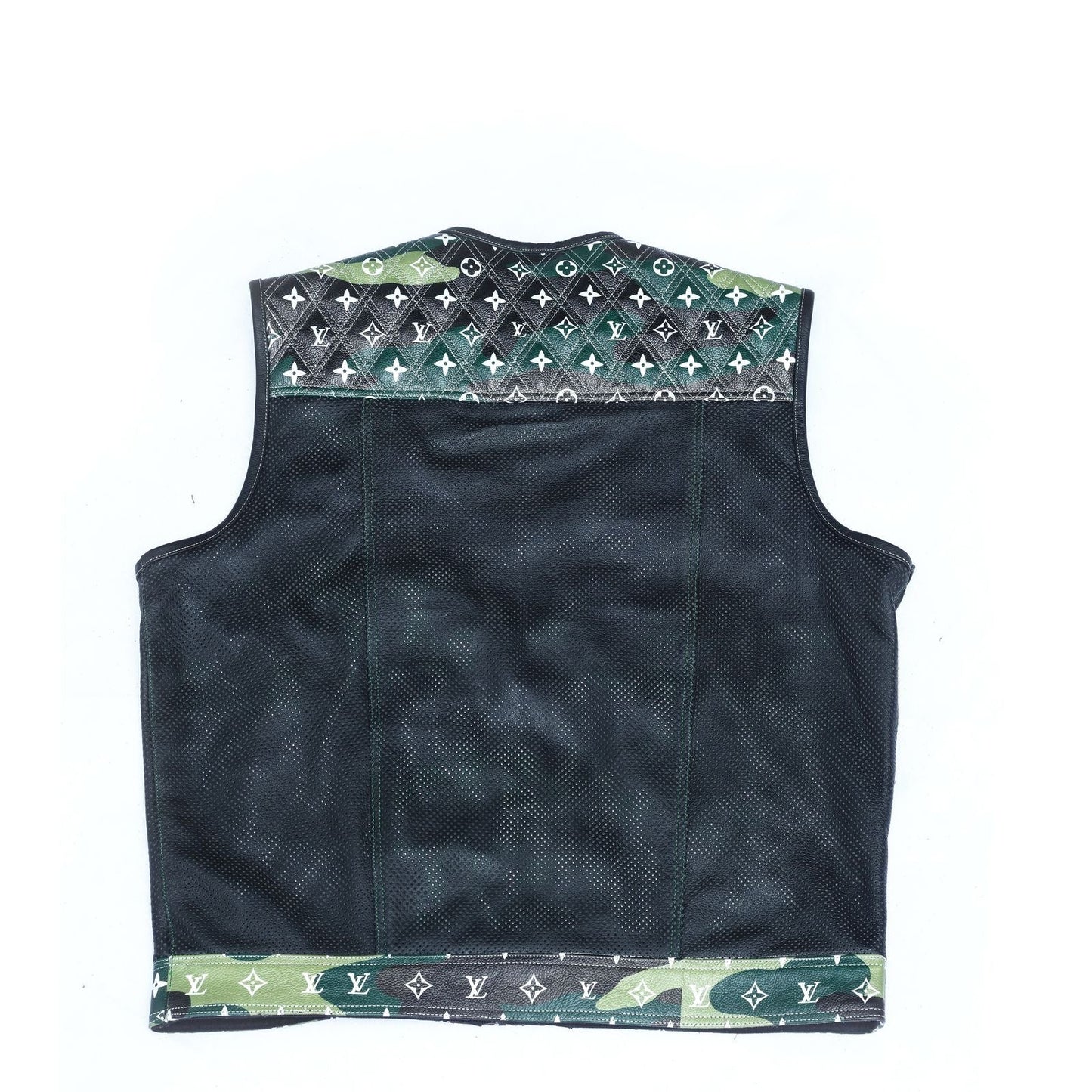 Lo*uis Vuit**n
 Camo & Black Perforated Leather Vest
