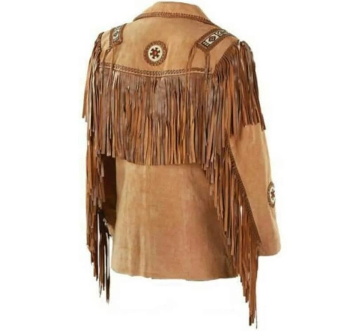 Brown Suede Handmade Braided Beads Crafted Men's Western Vintage Jacket - Tan Brown Leather Jacket Cowboy Leather Jacket , Gifts For Men