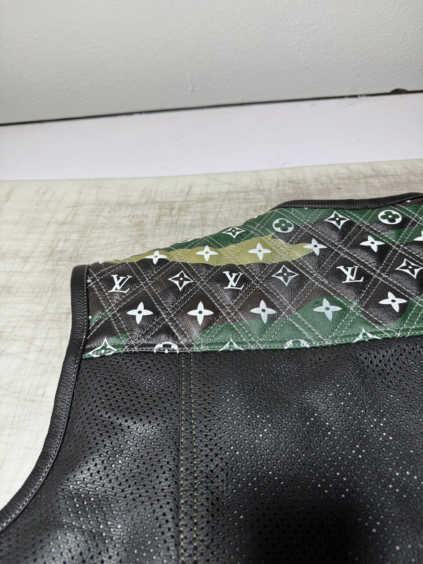 Lo*uis Vuit**n
 Camo & Black Perforated Leather Vest