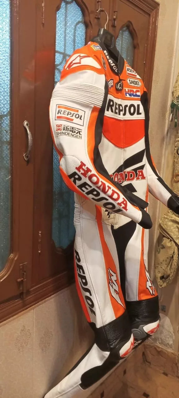 Honda Repsol Racing Motorcycle Riding Gear CE Armored Cowhide Leather Suit