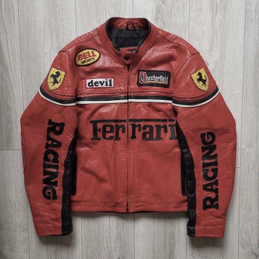 Vintage Ferrari Racing Leather Jacket – 100% Cowhide | Men's Motorsport Style