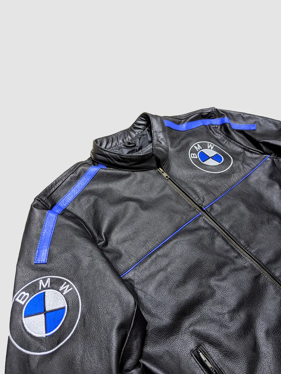 BMW Black & Blue Leather Motorcycle Racing Jacket – Premium Cowhide Biker Gear
