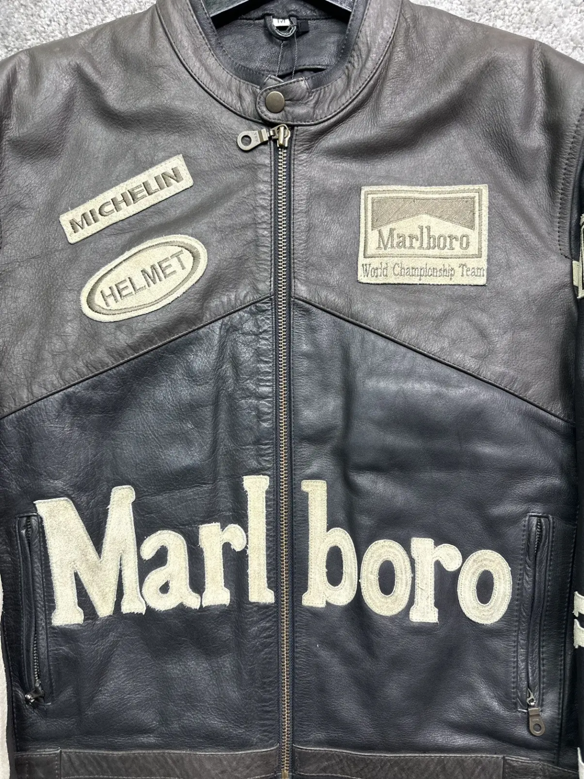 Marlboro Black Racing Motorcycle Leather Jacket – Premium Cowhide Biker Gear