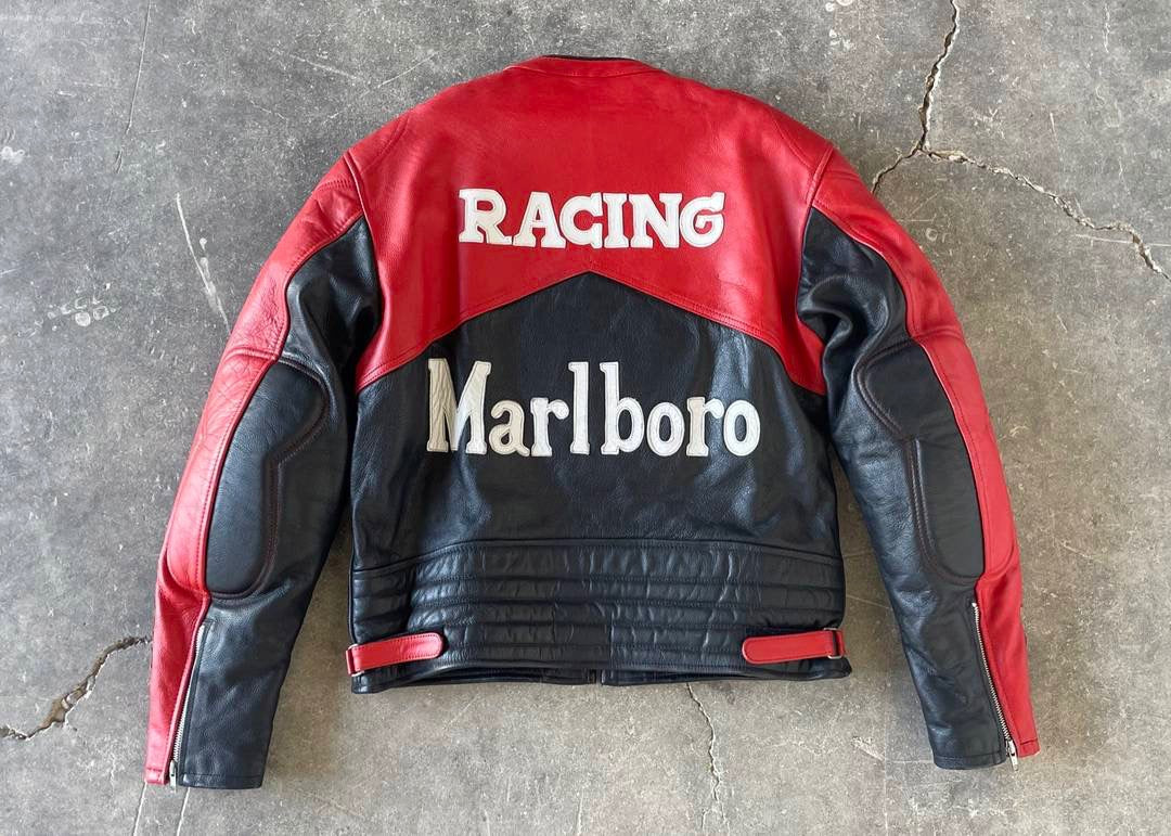 Vintage Marlboro Racing Leather Jacket – Red & Black Cowhide Motorcycle Gear