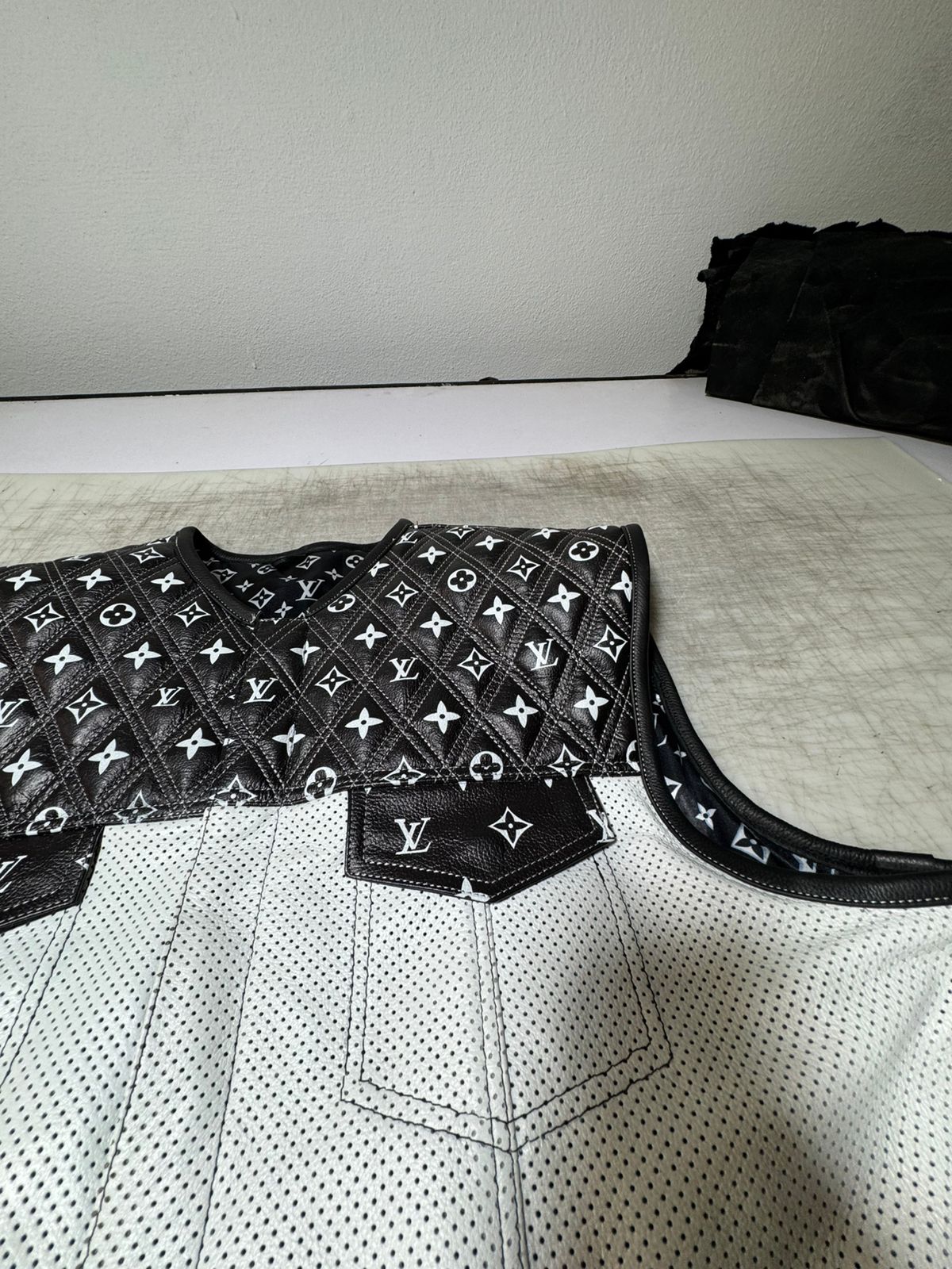 Lo*uis Vuit**n Premium Branded Black and White perforated leather Biker Vest