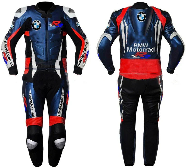 BMW Racing Motorcycle Blue CE Approved Armors Cowhide Leather Biker Suit