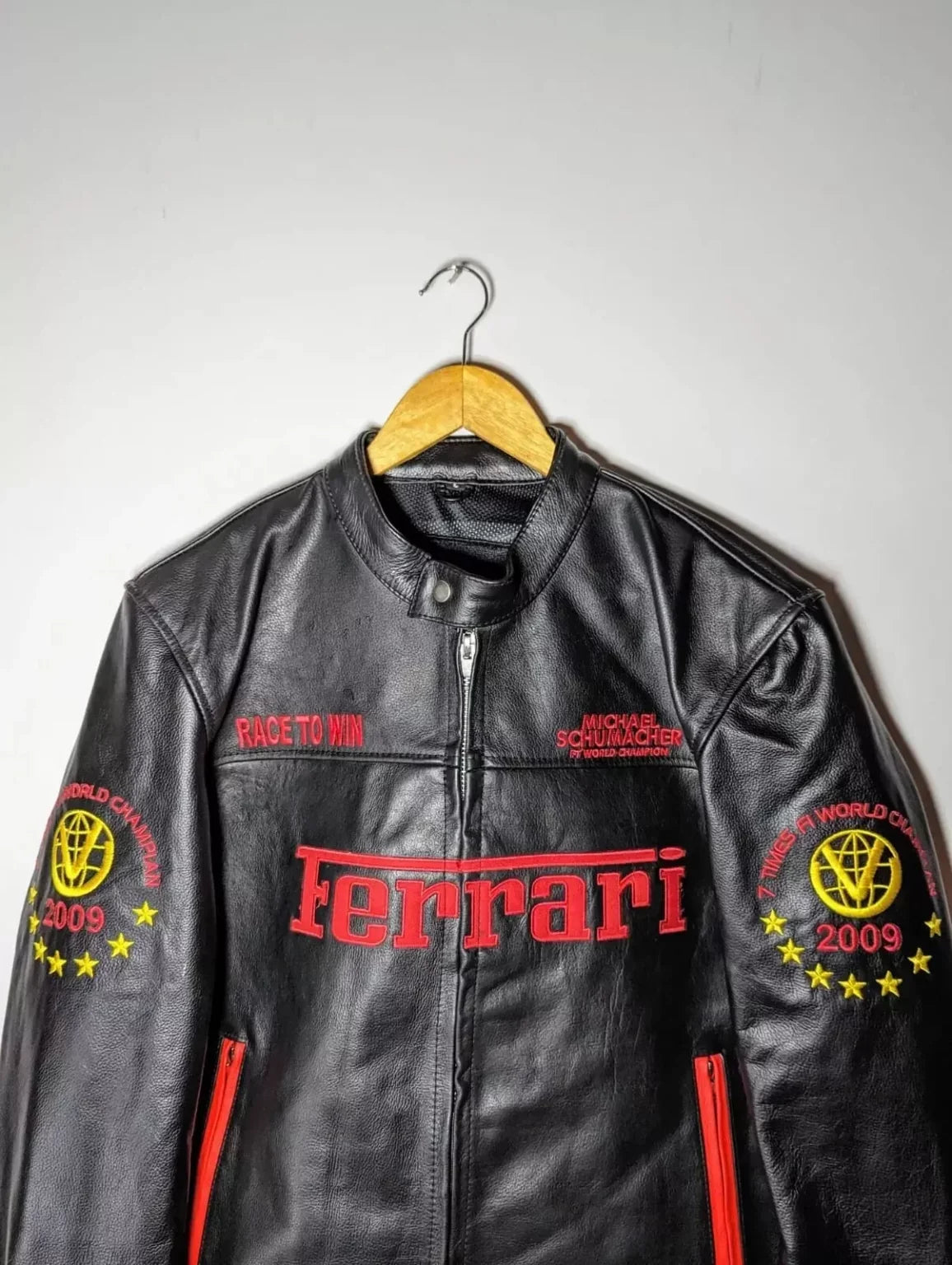 Ferrari Michael Schumacher Racing Jacket – 100% Genuine Leather F1 Moto Streetwear (2009 Edition)