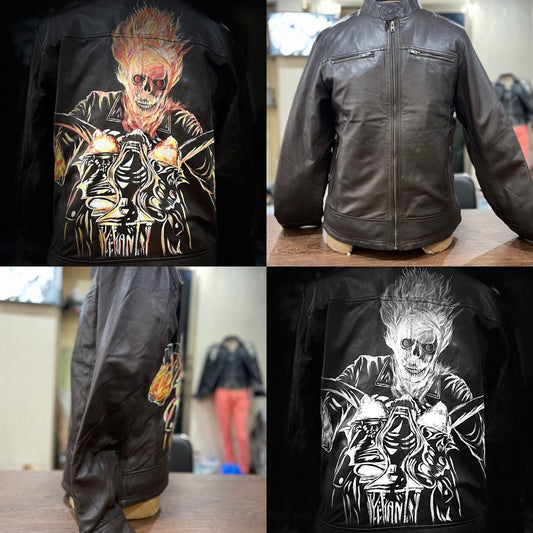 Leather Jackets, Mens Jacket, Motorbike Leather Mens Jacket, Biker Printed Jacket, Sheep Leather Original Leather Jacket, Coat Large Size