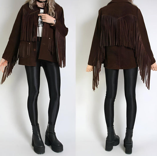 Handmade Fringe Suede Women's Jacket, Fringe Western Vintage Jacket Ladies Leather Jacket, Genuine Suede Leather, Western Jacket, Gift