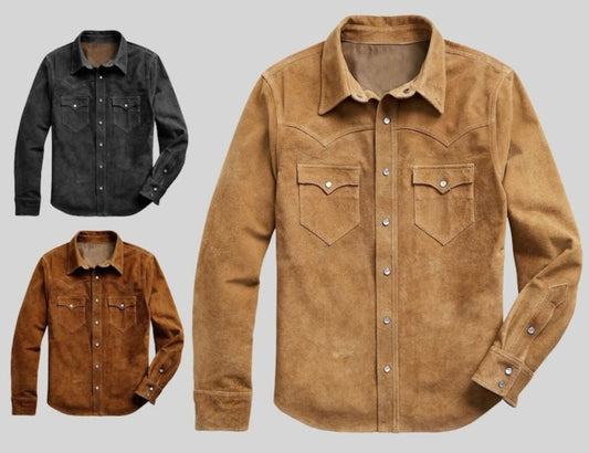 Men Suede Trucker Jacket Vintage Apparel Real Suede Leather Scully Western Shirt Tan Trucker Cowboy Shirt , Gifts For Him Gifts For Men