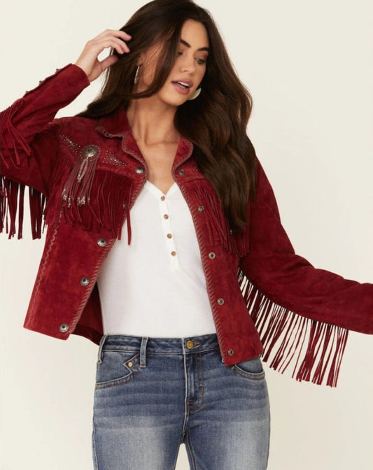 Women's Western Jacket Vintage Fringe Leather Jacket - Ladies Leather Jacket - Handmade Suede Leather Jacket Fringe Jacket , Gifts For Her