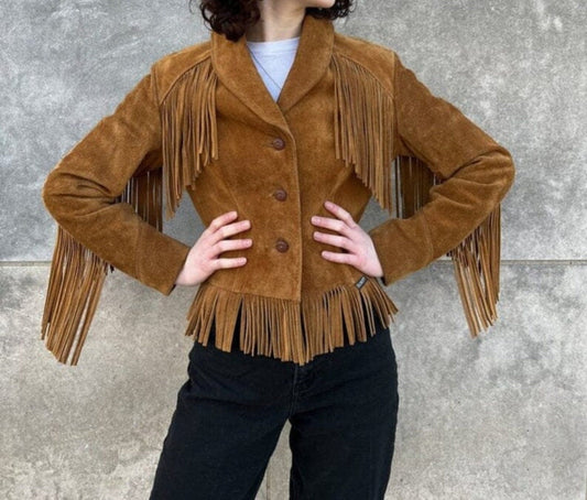 Fringe Suede Women's Jacket, Fringe Western Vintage Jacket Ladies Leather Jacket, Genuine Suede Leather, Western Jacket, Gifts For Her