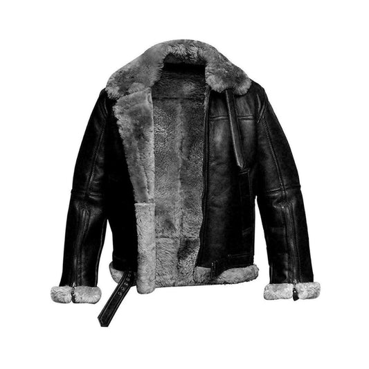 Men's New Real Leather Aviator Bomber Jacket RAF Aviator Genuine Leather Shearling Handmade Flight Fur Brown & Gray Bomber Jacket