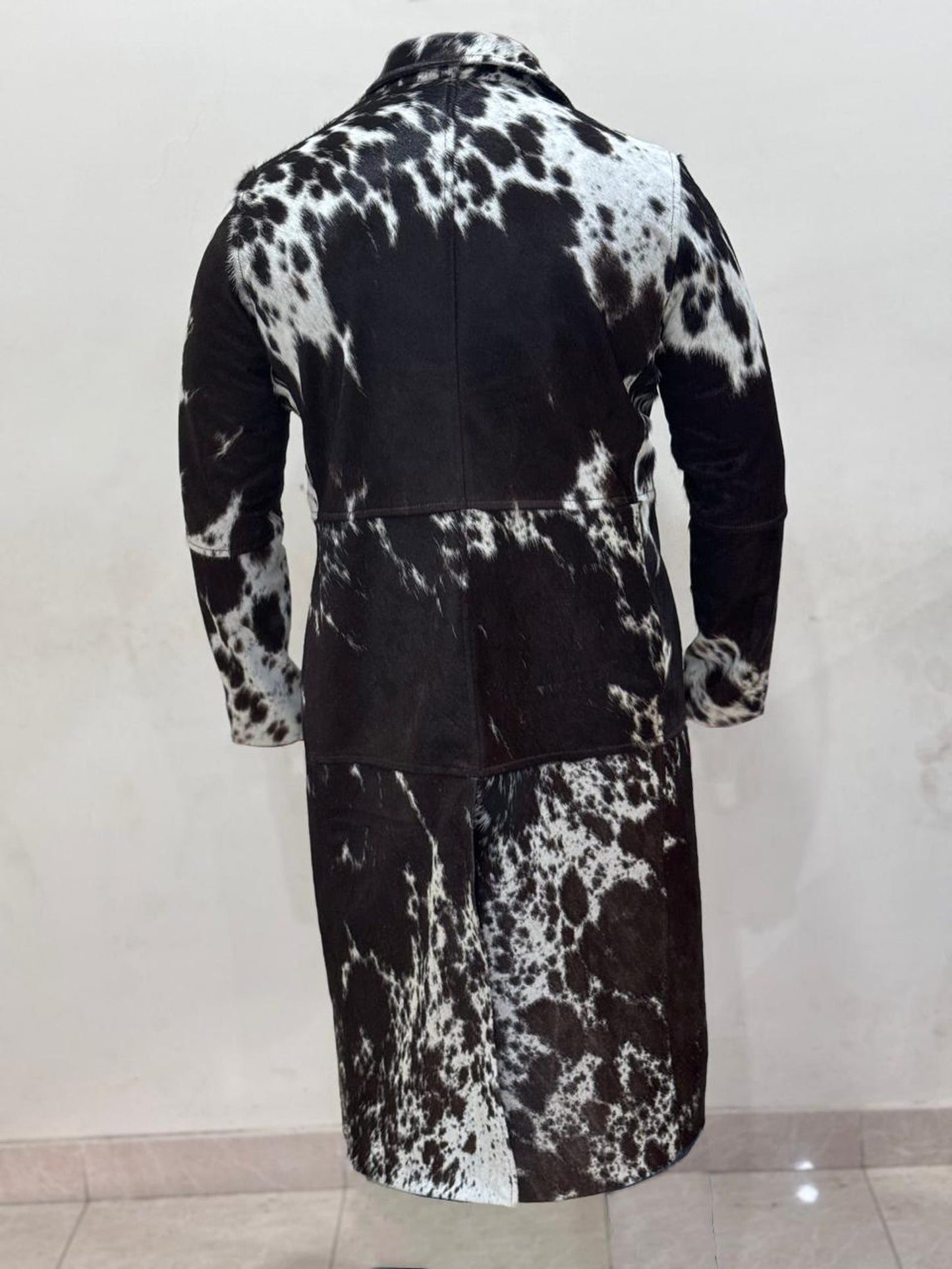 Stylish Hair on Hide Leather Coat Long Winter Jacket Handcrafted Cowhide Fur Coat