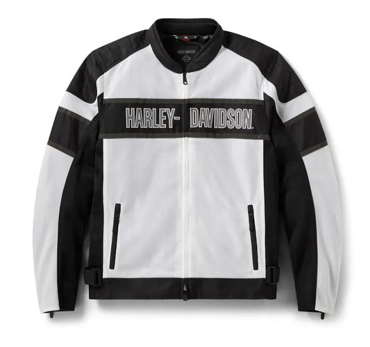 Men's H-D Trenton Black and White Mesh Riding Jacket - lightweight and comfortable wearing padded motorbike jacket