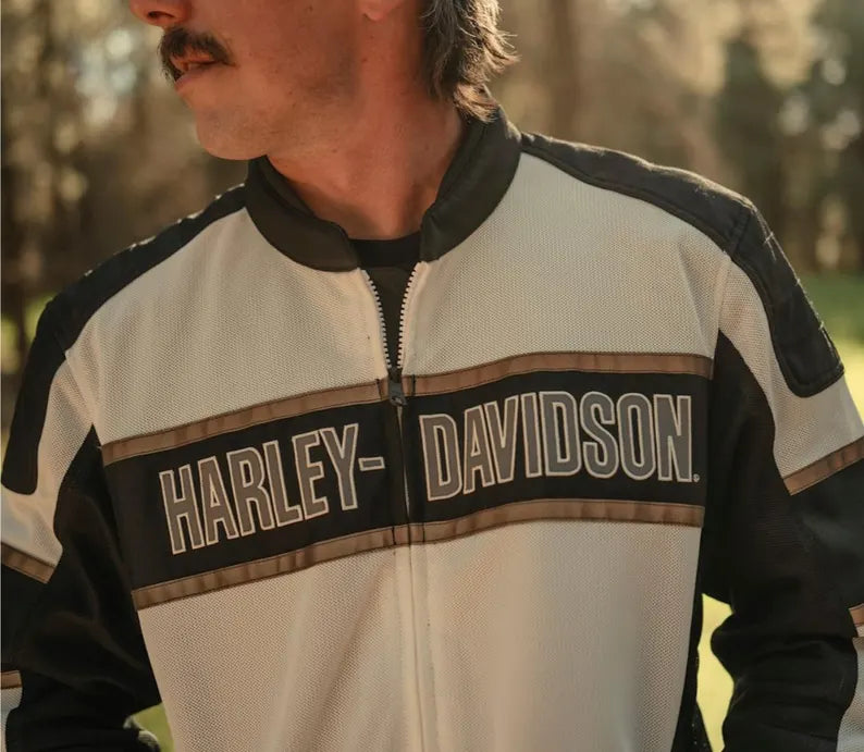 Men's H-D Trenton Black and White Mesh Riding Jacket - lightweight and comfortable wearing padded motorbike jacket
