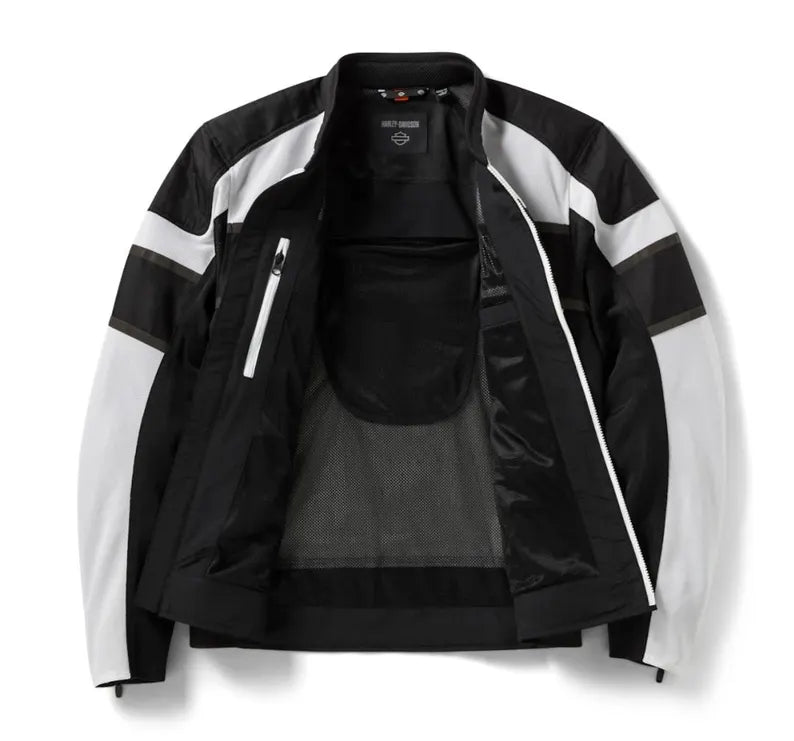 Men's H-D Trenton Black and White Mesh Riding Jacket - lightweight and comfortable wearing padded motorbike jacket