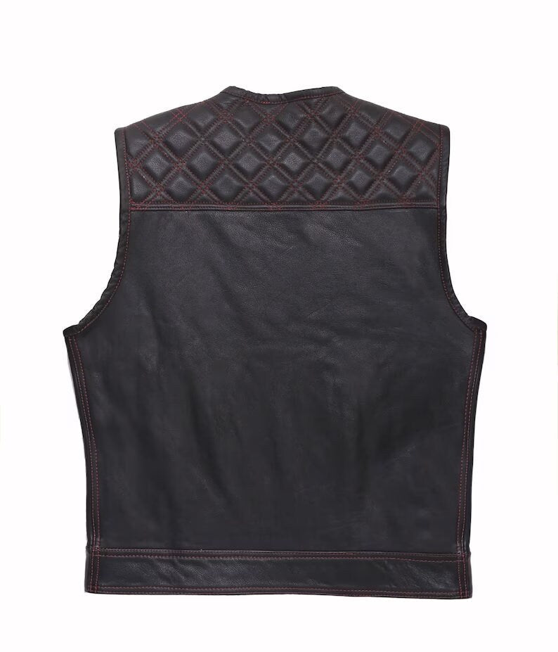 F1 Red Bandana, Hunt Club Leather Builder Diamond Quilted Custom Biker Vest, Motorcycle Leather Vest