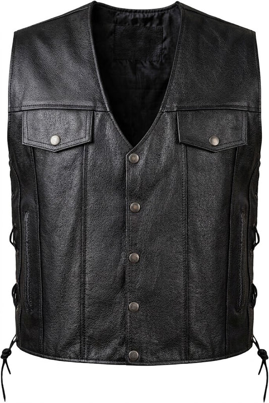 RidewildCo Leather Motorcycle Vest for Men & Women Biker Vests For Everyday Motorbike Riding Club All Purpose With Adjustable Sides