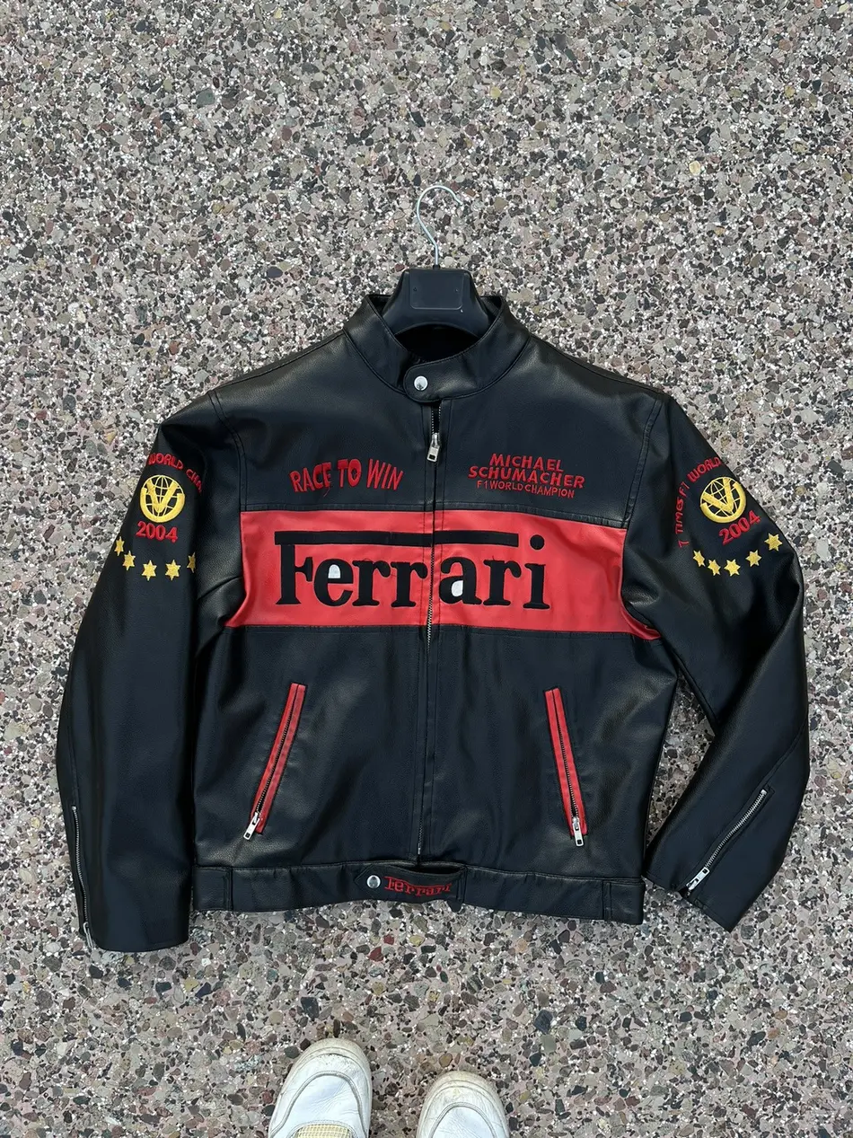 Michael Schumacher Ferrari F1 World Champion 2004 Black & Red Leather Jacket