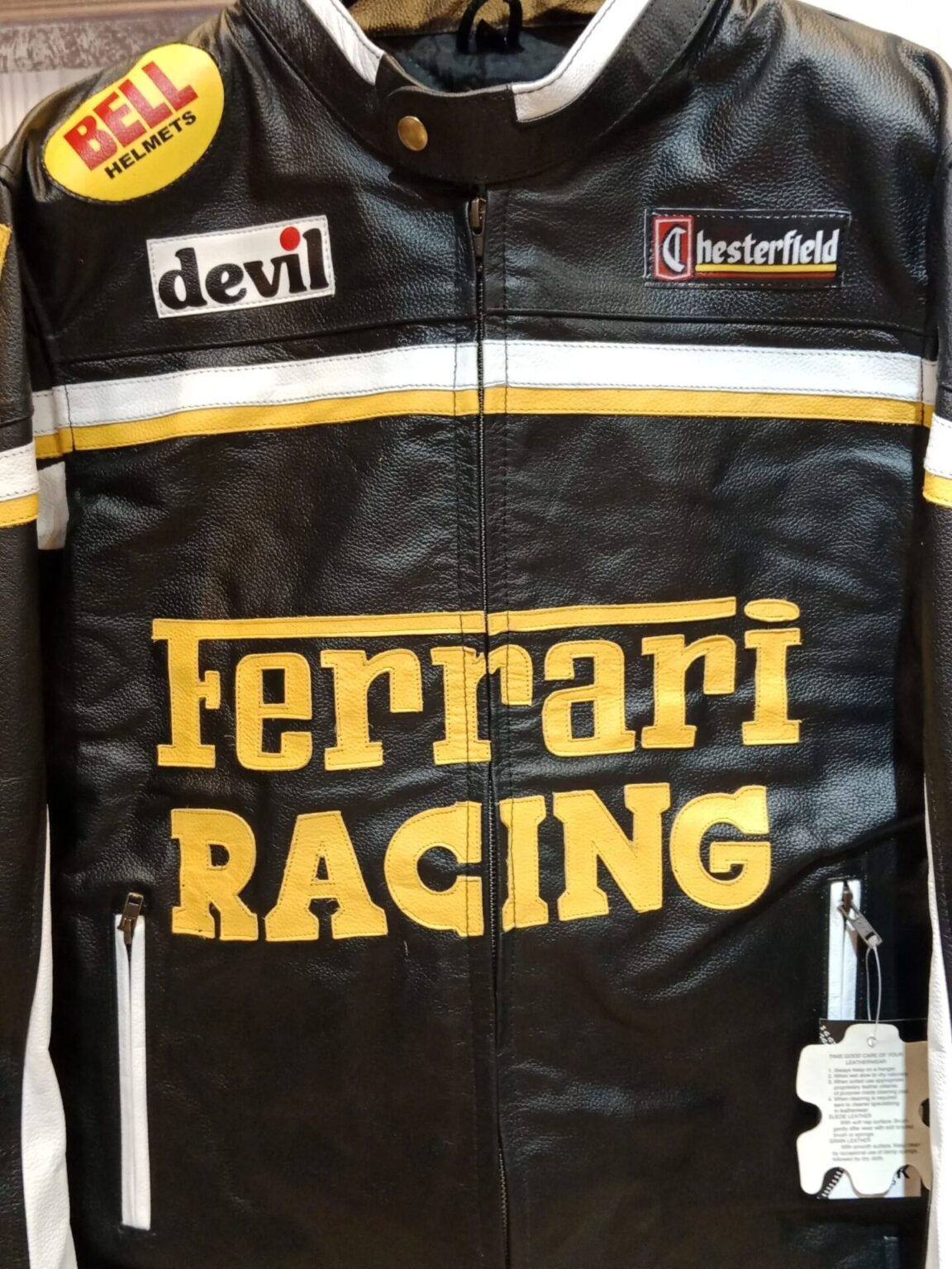Premium Black & Yellow Ferrari RACING Leather Jacket - Vintage Biker F1 Style
